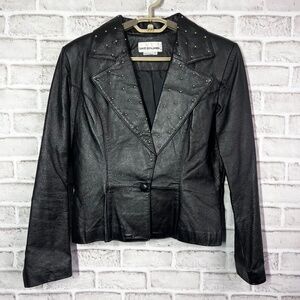 NWOT |•DAVID BENJAMIN•| Gold Studded Short 100% Leather Black Jacket Size 10
